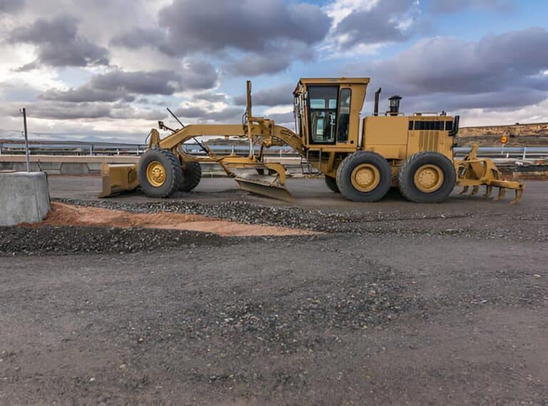Motor grader on a highway construction site