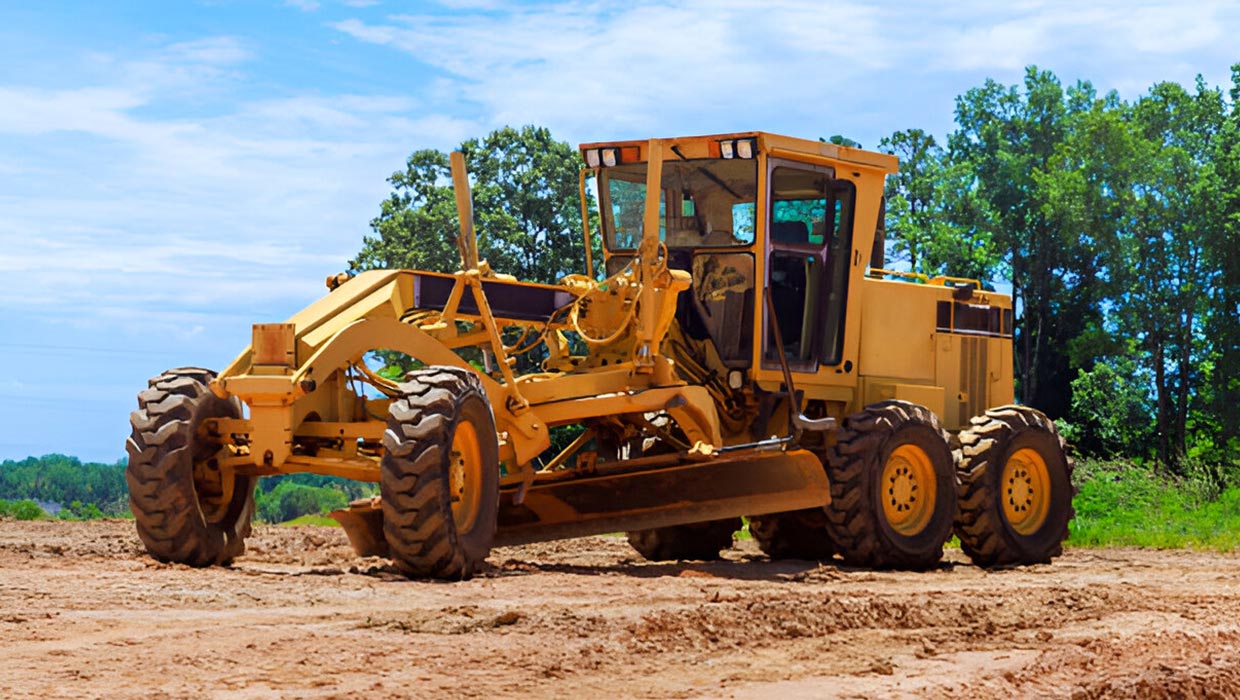 desi machines medium motor grader parked on site