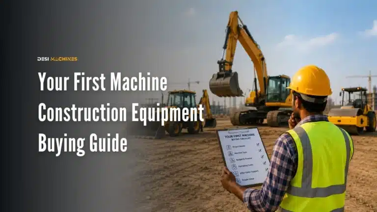 Contractor reviewing a construction equipment buying checklist at an active job site.