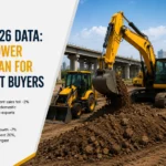 ICEMA FY26 Data: What Slower Sales Mean for Equipment Buyers 3 Row of excavators representing India construction equipment sales in FY26 per ICEMA