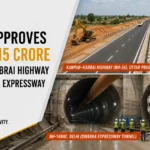 CCEA Approves Rs 14,115 Crore Kanpur–Kabrai Highway and Dwarka Expressway Tunnel 2 Earthmoving excavators and tippers building an access-controlled national highway in India
