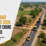 Odisha Rural Road Projects 2026: Rs 32,067 Crore Approved 4 Aerial view of rural road construction with paver, roller and dump truck in Odisha
