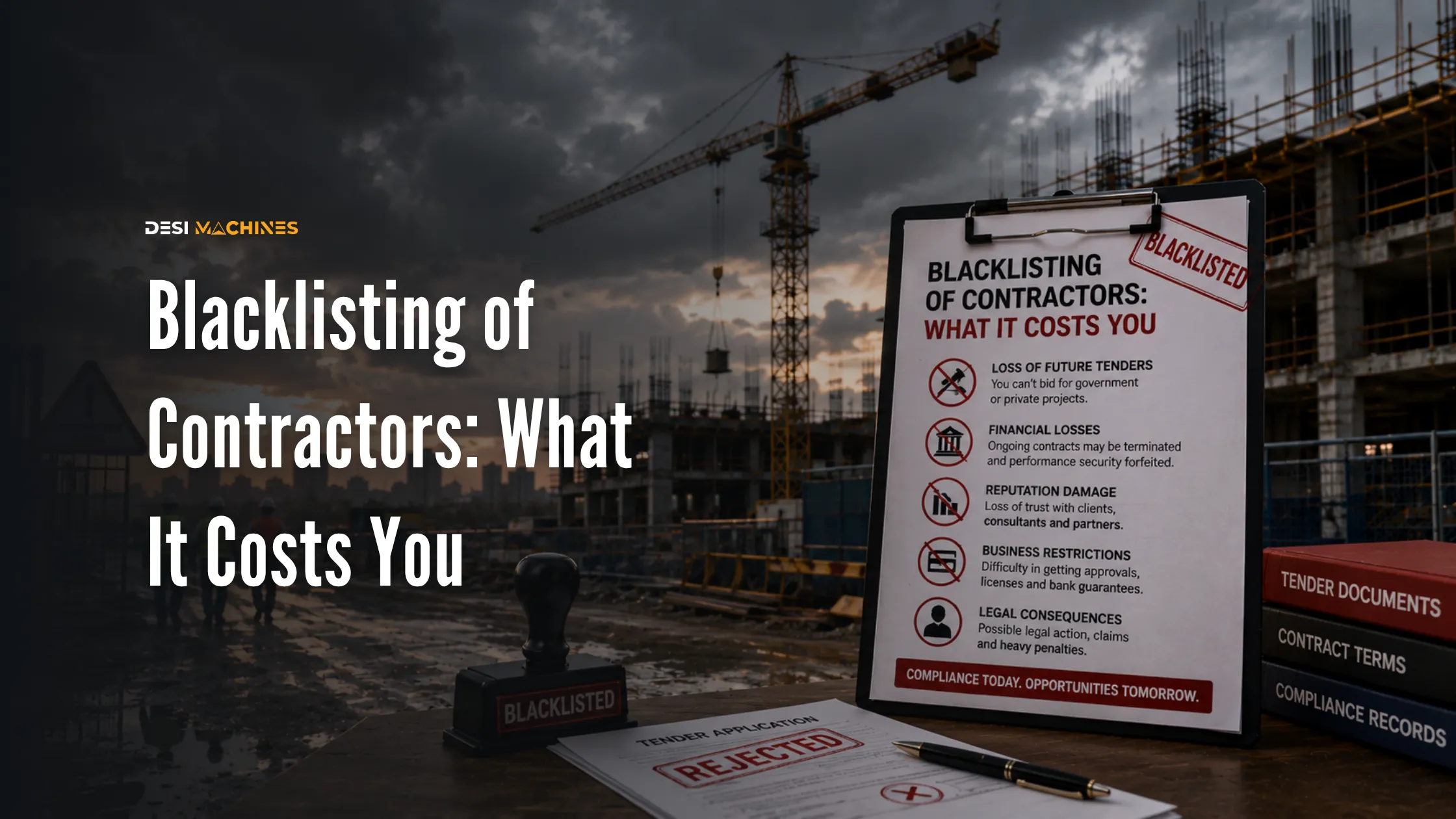 Construction contractor facing blacklisting with tender and compliance documents