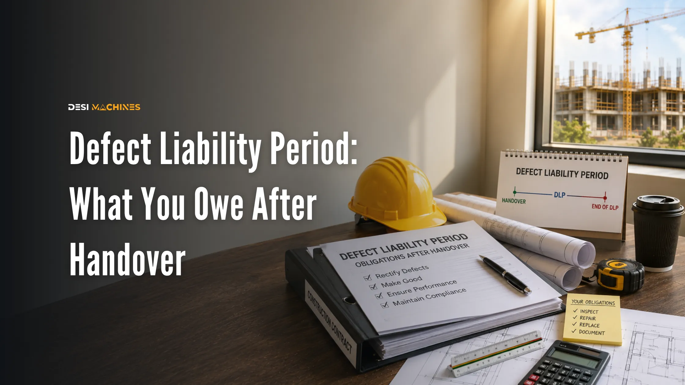Construction contract documents showing defect liability period obligations after handover