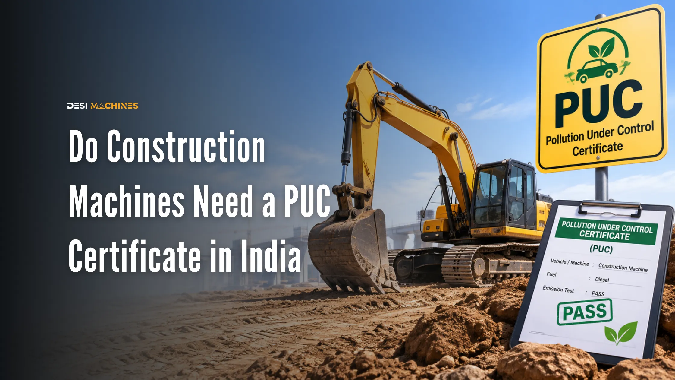 Construction excavator with Pollution Under Control (PUC) certificate in India