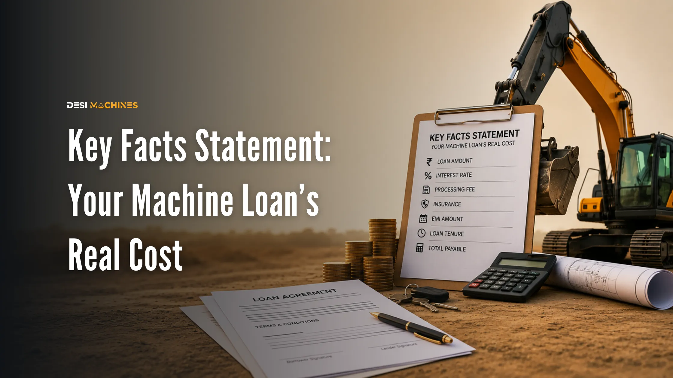 Key Facts Statement showing interest rate, processing fee, insurance, EMI and total payable for a machine loan