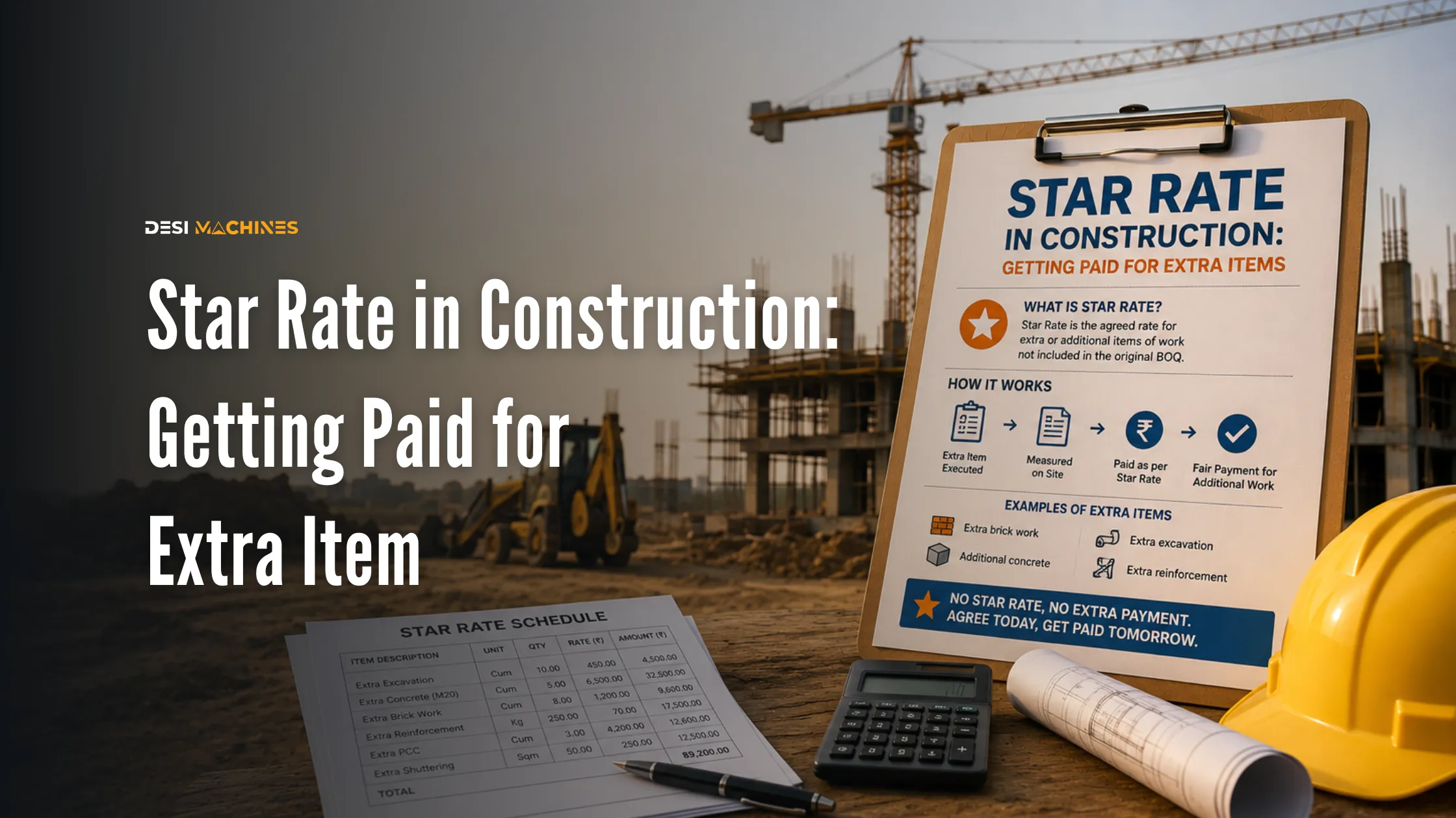 Construction contractor reviewing star rates and extra item billing on a project