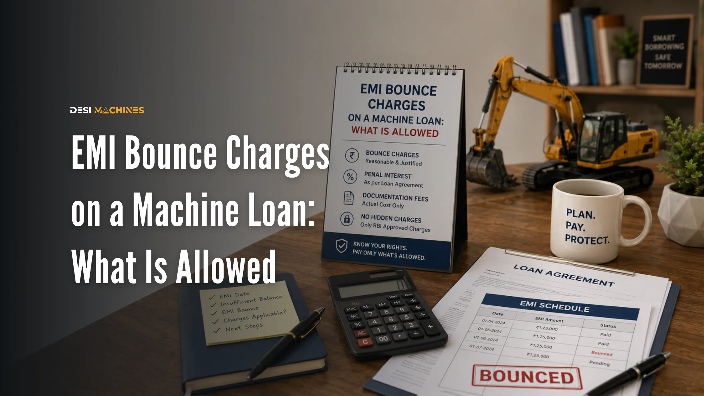 EMI bounce charges on construction equipment loans and the charges lenders can apply
