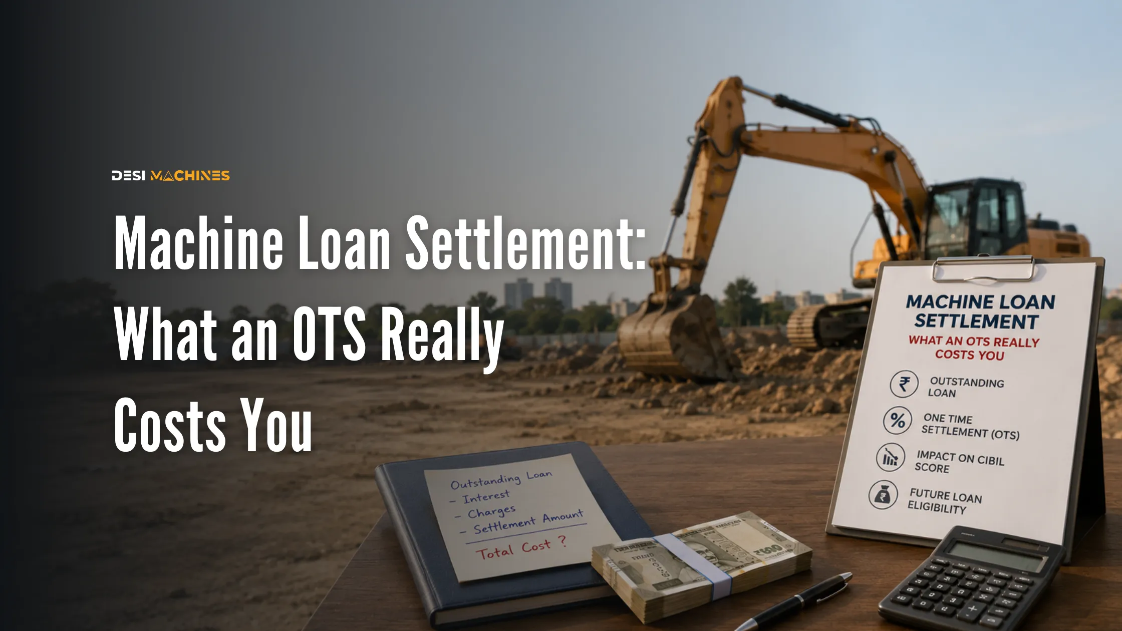 Machine loan settlement and One Time Settlement costs for construction equipment financing in India