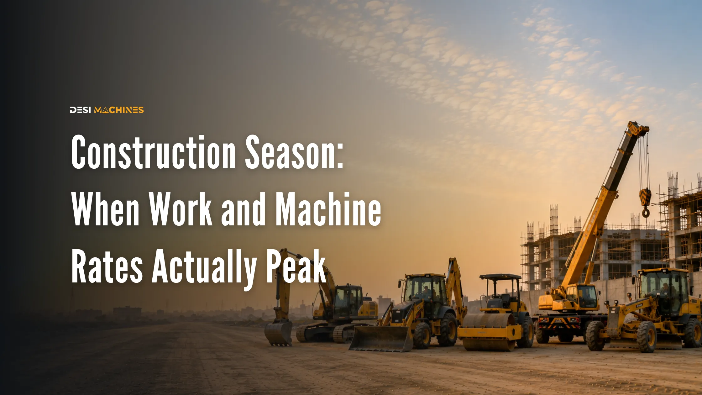 Construction equipment lineup at an active project site during India's peak construction season.