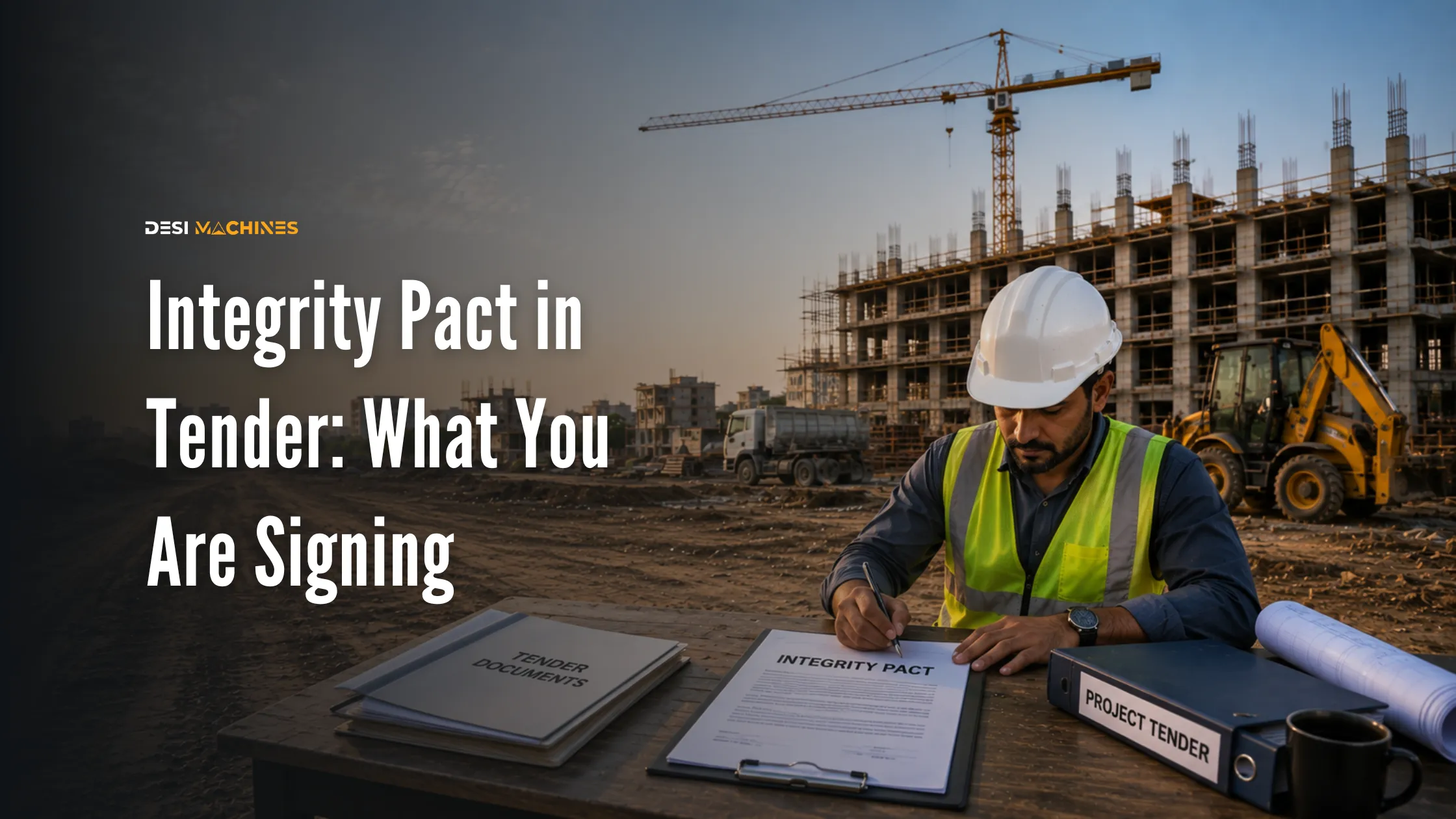 Contractor signing an integrity pact document for a construction tender