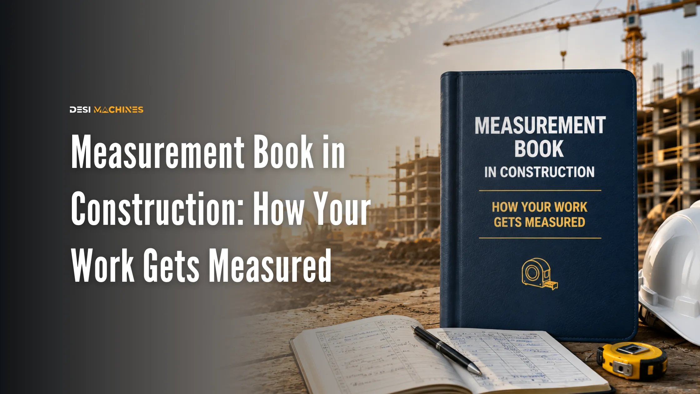 Measurement book with construction work quantities being recorded