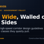 DesiMachines card: NHAI high-speed corridor design guidelines, 60 m width and boundary wall