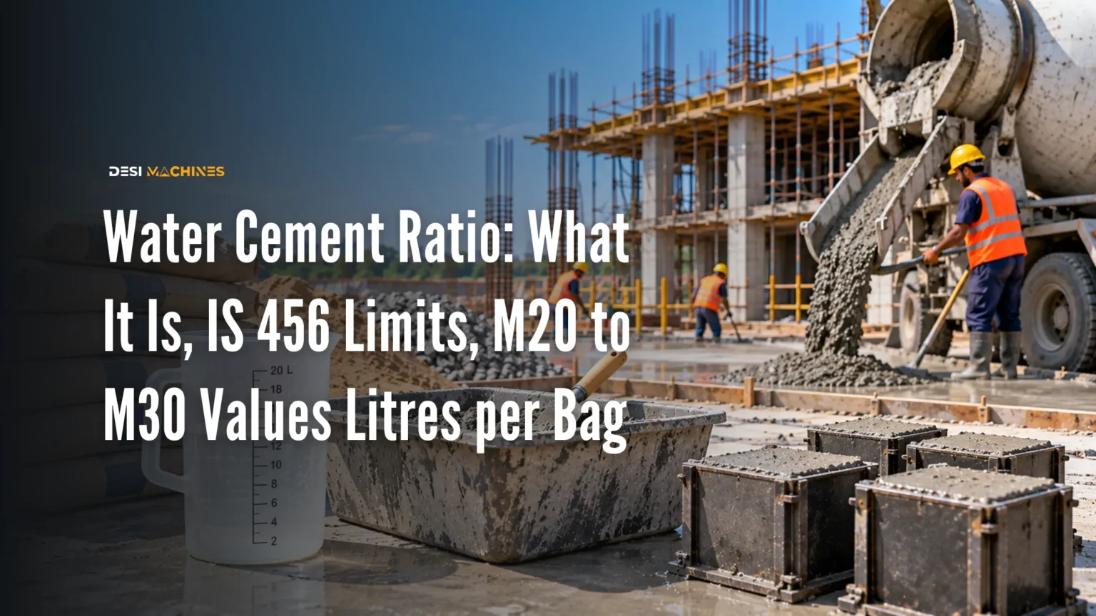 Water Cement Ratio: What It Is, IS 456 Limits, M20 to M30 Values and Litres per Bag