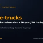 DesiMachines card: Paradeep Parivahan JSW contract for 100 electric trucks hauling clinker and slag, Nandyal to Vijayanagar